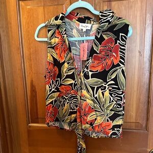 Panama Jack Tropical Leaf Print Blouse - Black, Red, Green